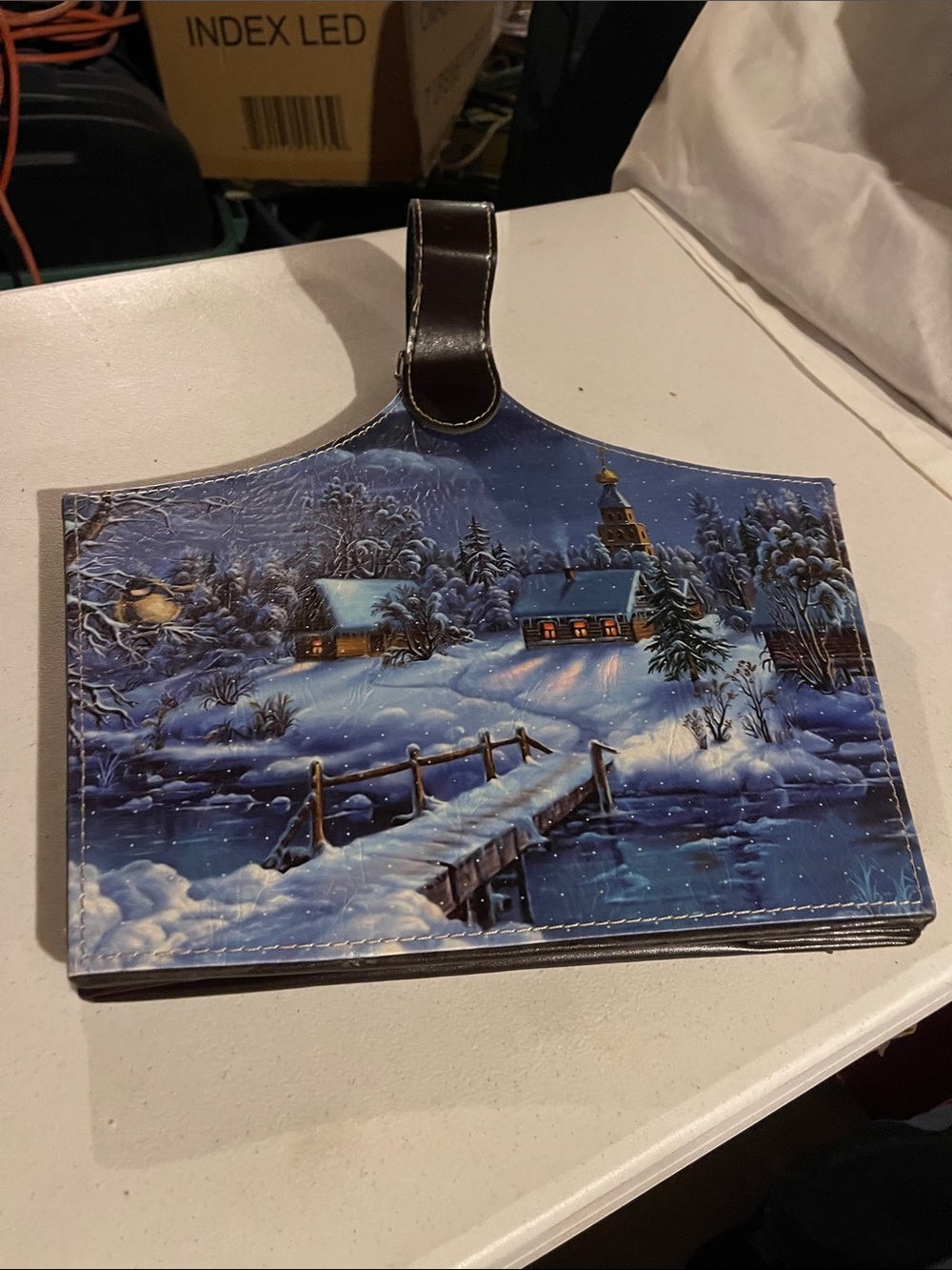 Holiday Winter Scene Leather Gift Bag
